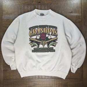VTG 90s Oneita Sweatshirt Sz L White Made in USA Baseball Bass Fishing Gorpcore